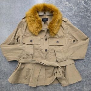 SOLD! J. Crew Tan Utility Jacket with Faux Fur Collar